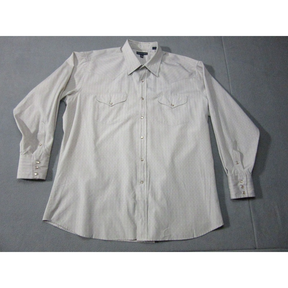 Panhandle Slim Shirt Mens XL 17.5 35 Gray Striped Western Long Sleeve Pearl Snap
